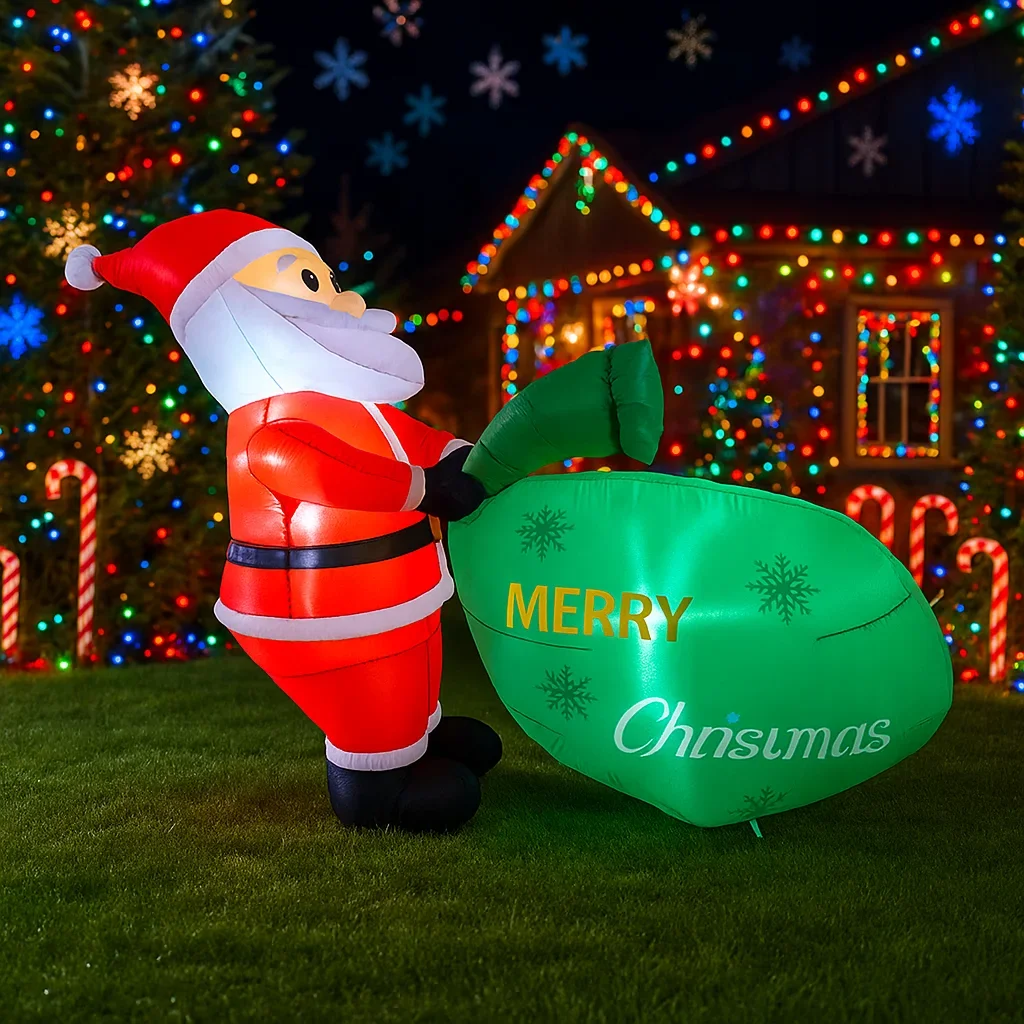 Papá Noel inflable de 1,6 M/5,2 pies con bolsa de Feliz Navidad, luces LED, decoración del hogar, juguetes, patio, suministros navideños, decoración al aire libre