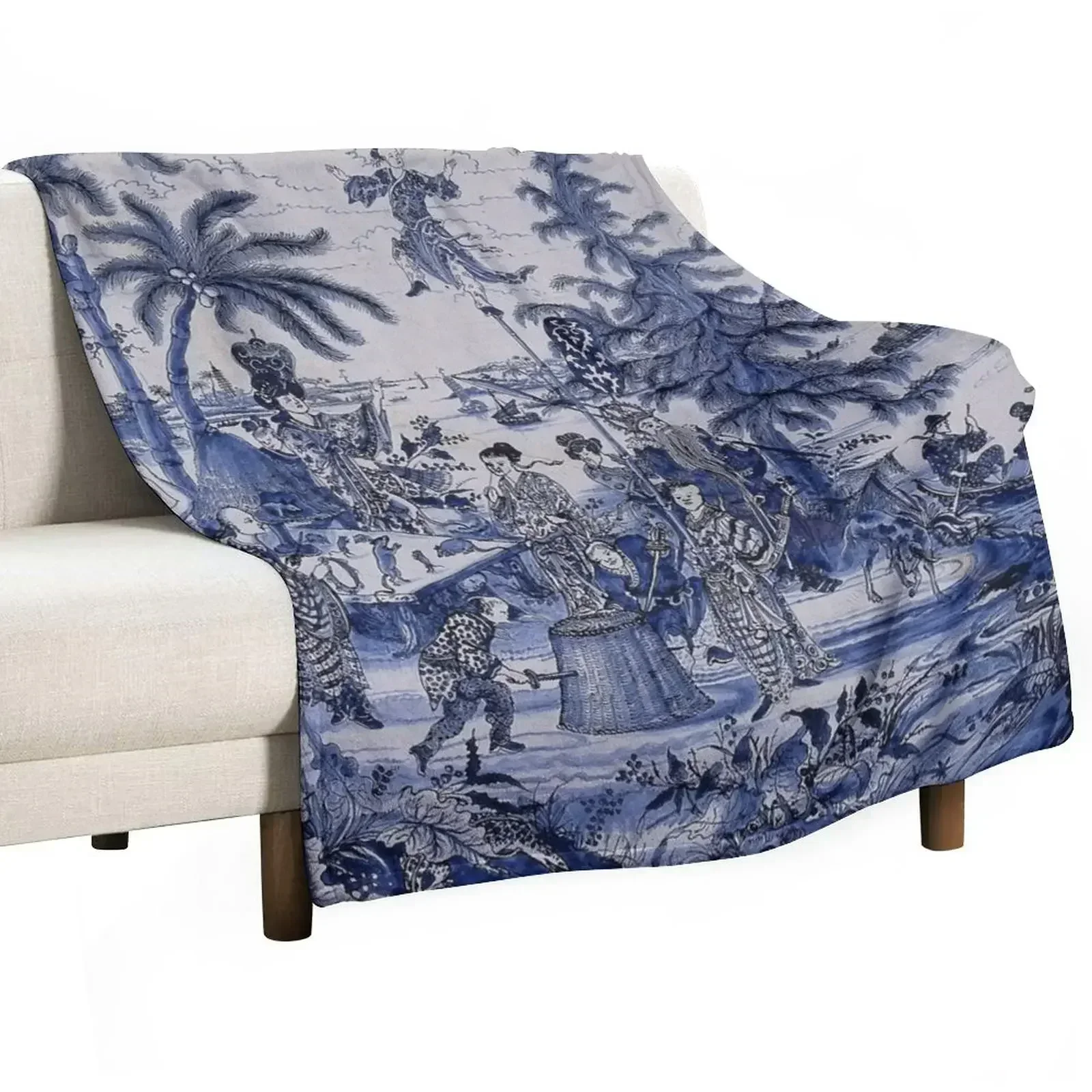 

Chinoiserie landscape in blue Throw Blanket Soft Plaid Luxury Throw Sofa Blankets