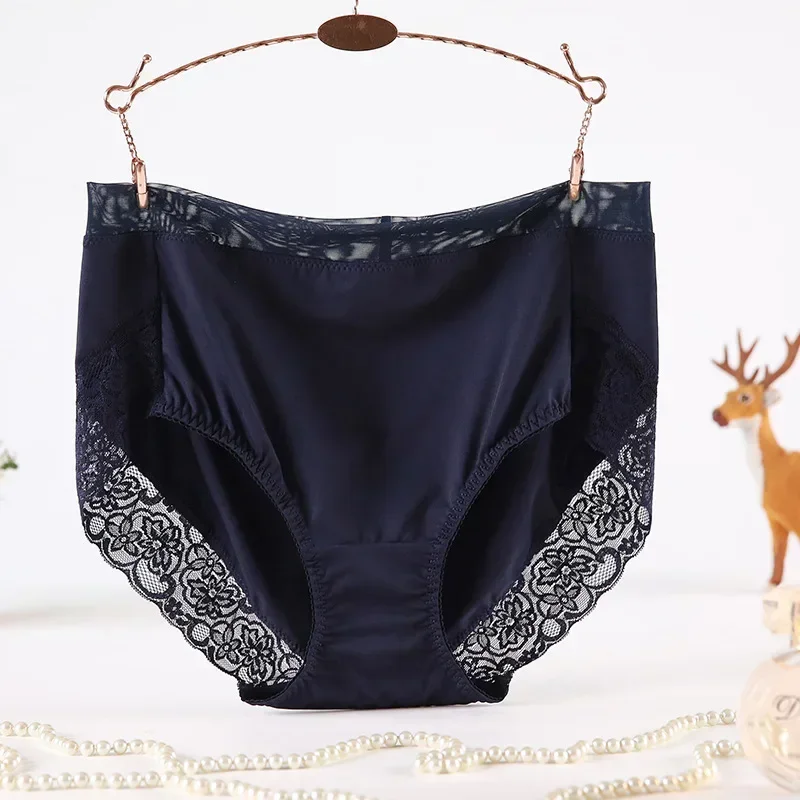2023 Newest High Waist Lace Plus Size Panties Women Milk Silk Big Size Briefs Intimates Female Underwear Black Pink