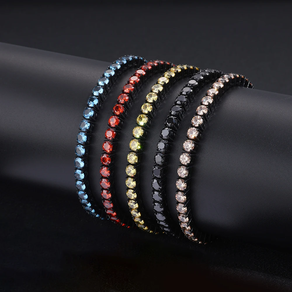 Iced Out Tennis Bracelet Men Stainless Steel Multicolor Cubic Zirconia Black Gun Plated Hip Hop Bling Bracelet Male Jewelry Gift