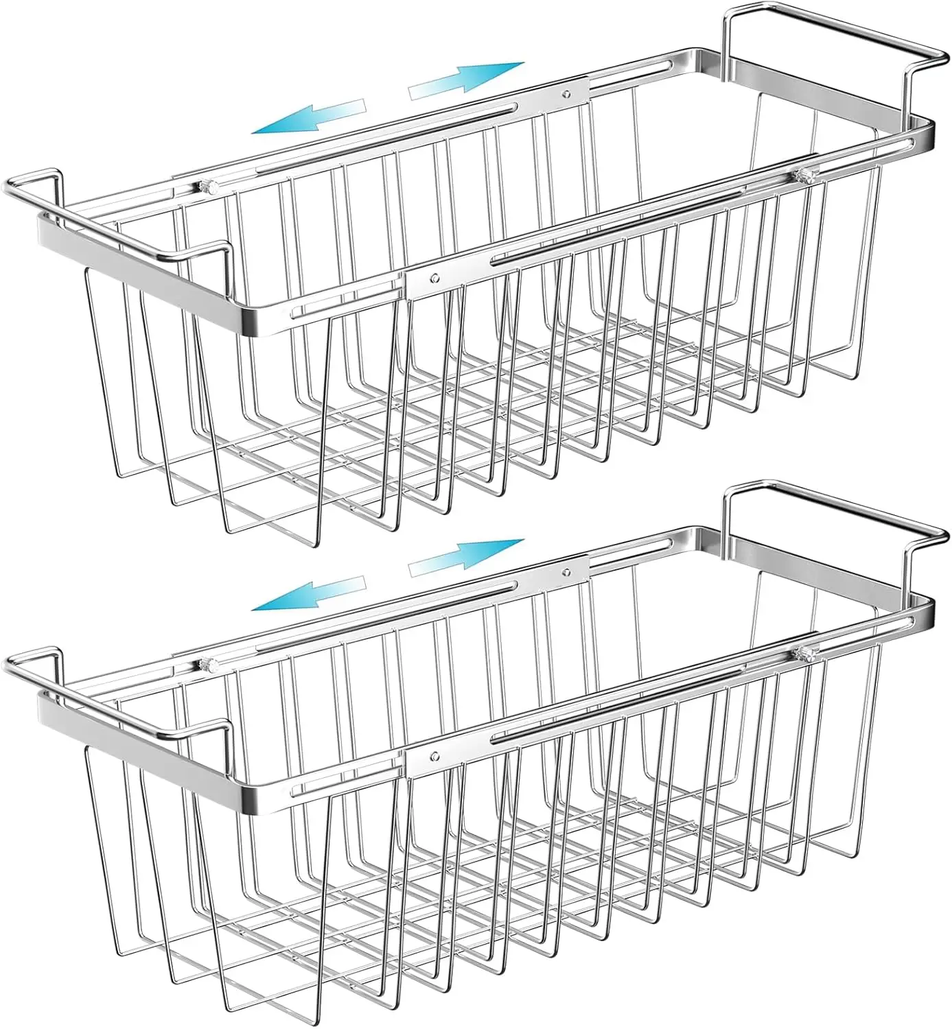 

Freezer Organizer Bins Adjustable From 16.5" to 26.5" Stainless Steel Wire Basket Storage with Hanging Handles