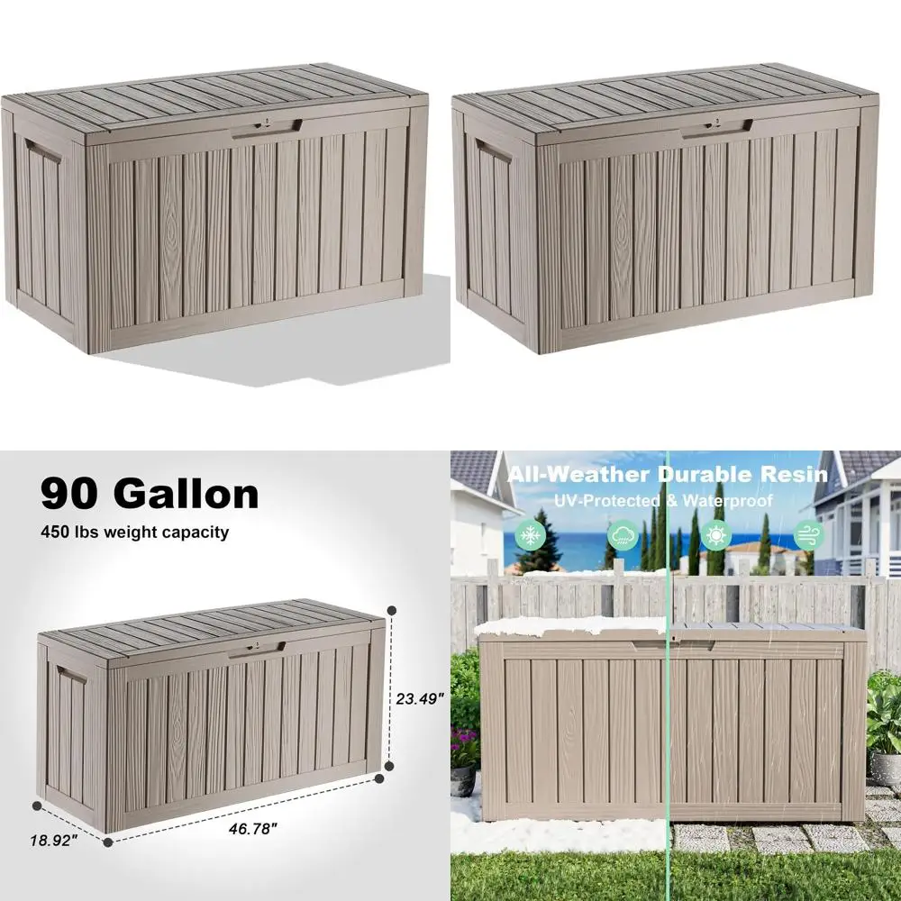 

Large Outdoor Waterproof Deck Storage Box with Lid - 90 Gallon Capacity for Patio and Garden Use (Gray)