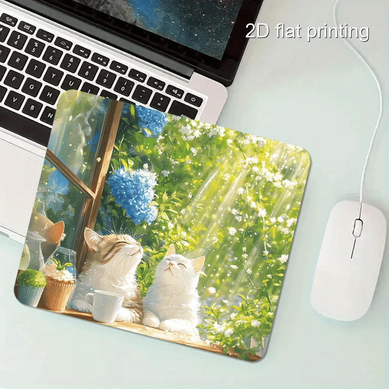 

Cute little cat staring out of the window is designed as a mousepad suitable for gamers and offices for high-definition printing