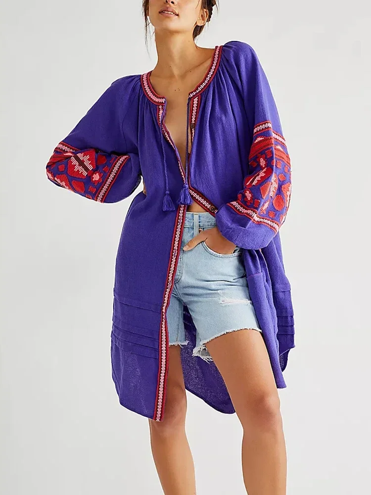 

Gypsylady Floral Embroidery Tiered Loose Dress Holllow Out Long Lanter Sleeve Vocation Women Dresses Ladies Vestidos Robe New