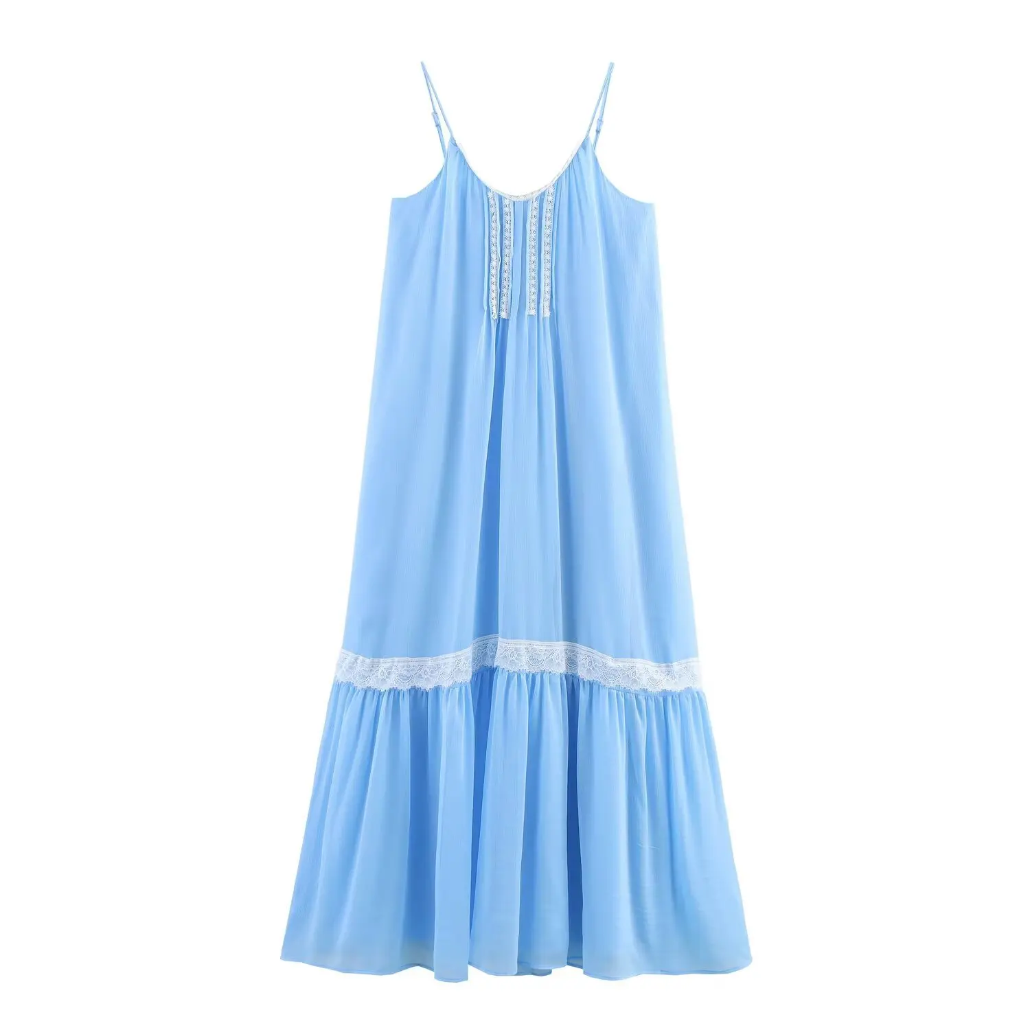 

2025 Summer New Women's Dress Holiday Style Fashion Splicing Lace Sleeveless Suspender Dresses Boho Casual Beach Long Dress