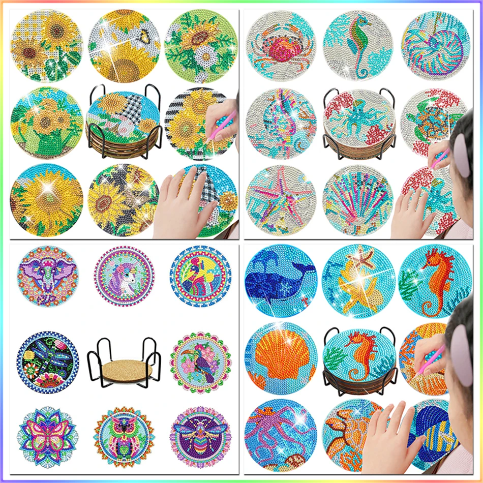 

SDOYUNO Cup Pad DIY Diamond Painting Coaster Mat Animal Drink Cup Cushion Table Placemat Insulation Pad Kitchen Accessories Gift