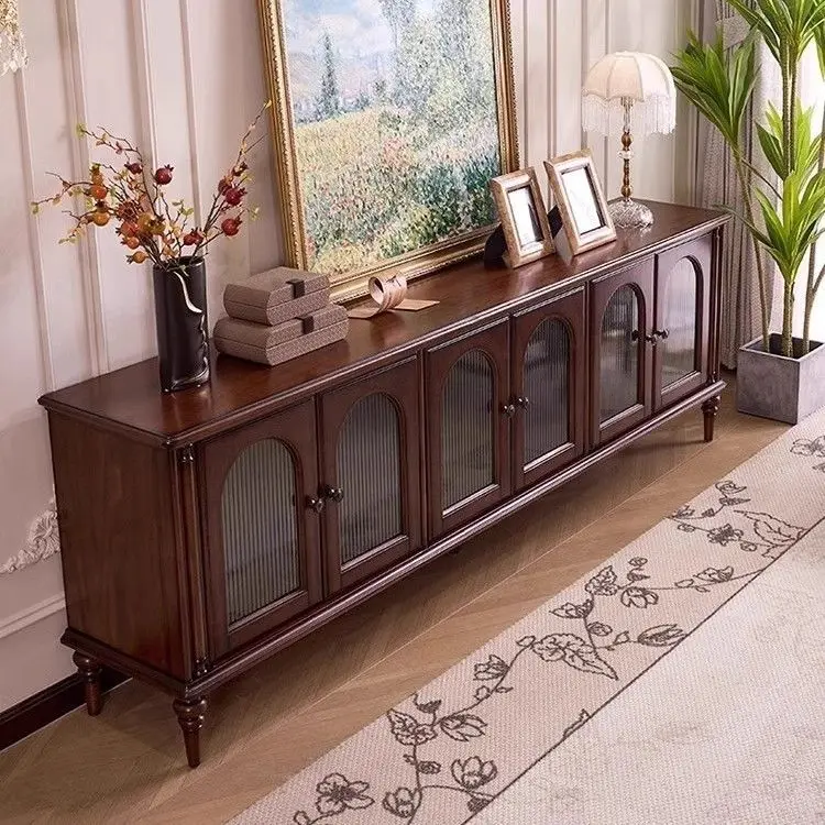 Medieval all-solid wood TV cabinet American retro storage Locker French floor Audio-visual TV