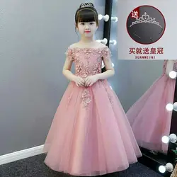 Glizt Flower Girl Dress Shoulderless Wedding Dress Appliques Party Princess Birthday Dress First Communion Gown for Girls