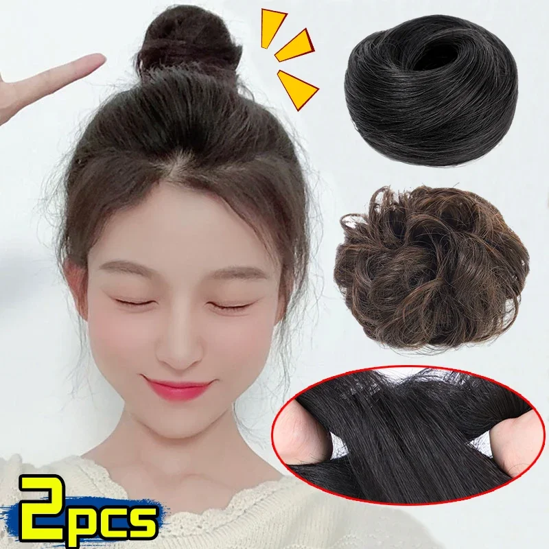 2pcs לולאה פאה נראה חלקה לחמניה שיער סינתטי טבעי טבעת שיער רכה קישוט נשים בנות שיער עיצוב