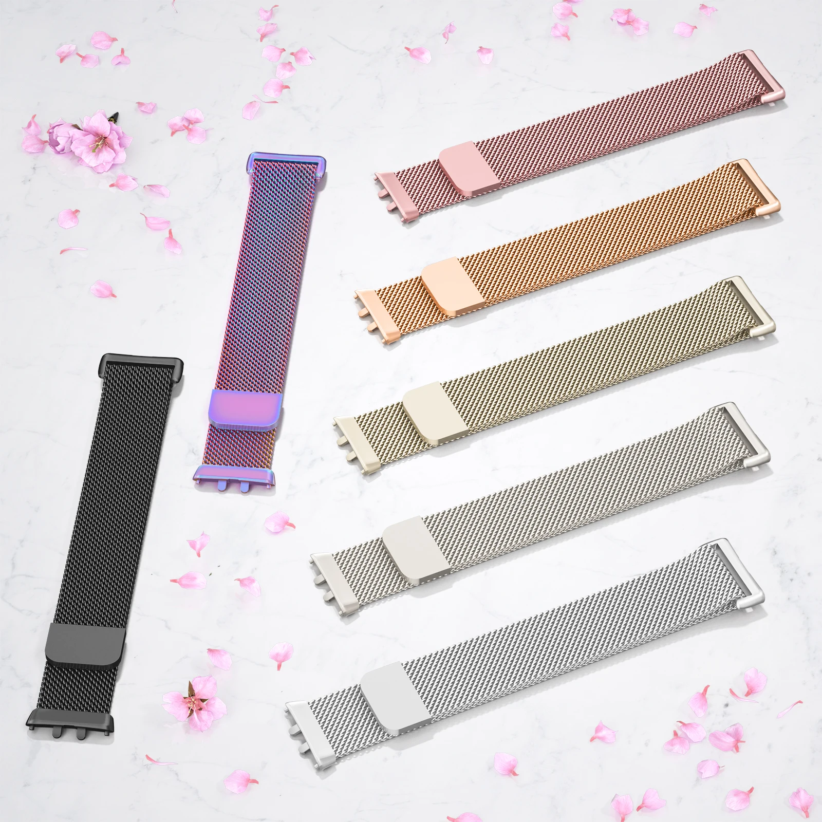 حافظة زجاجية + حزام معدني لهاتف سامسونج جالاكسي فيت 3 غطاء حماية للشاشة لهاتف سامسونج جالاكسي فيت 3 سوار ساعة