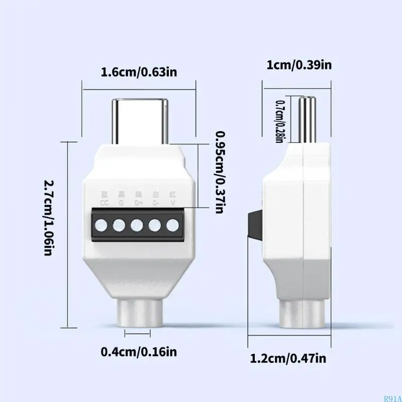 R91A USB C Male to 5/4pin Solderless Connectors for Rapid Cable Repair and DIY,Support 65w Charging Capability,Cable Adapter
