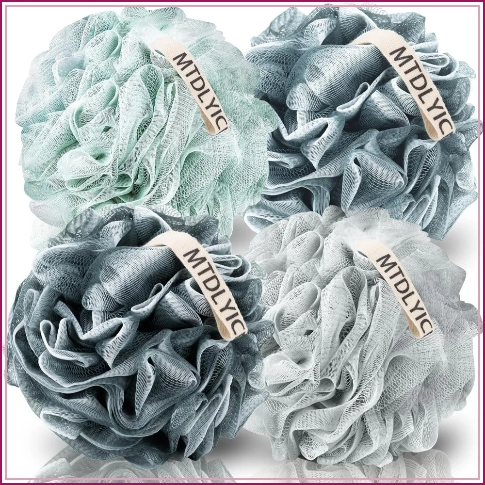 

XXL Large Loofah Sponge 100g 4 Pack, Soft Mesh Shower Loofah for Men, Body Scrub, Bath Pouf for Body Wash