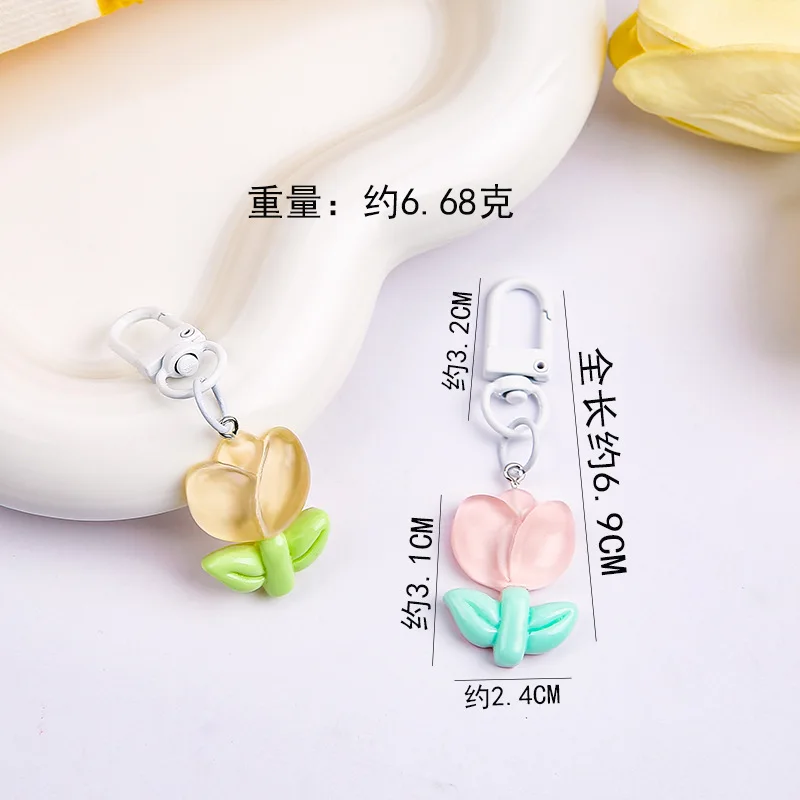 40pcs/set Candy Color Tulip Flower Pendant Keychain Bag Ornaments Earphone Case Decoration Car Key Accessories