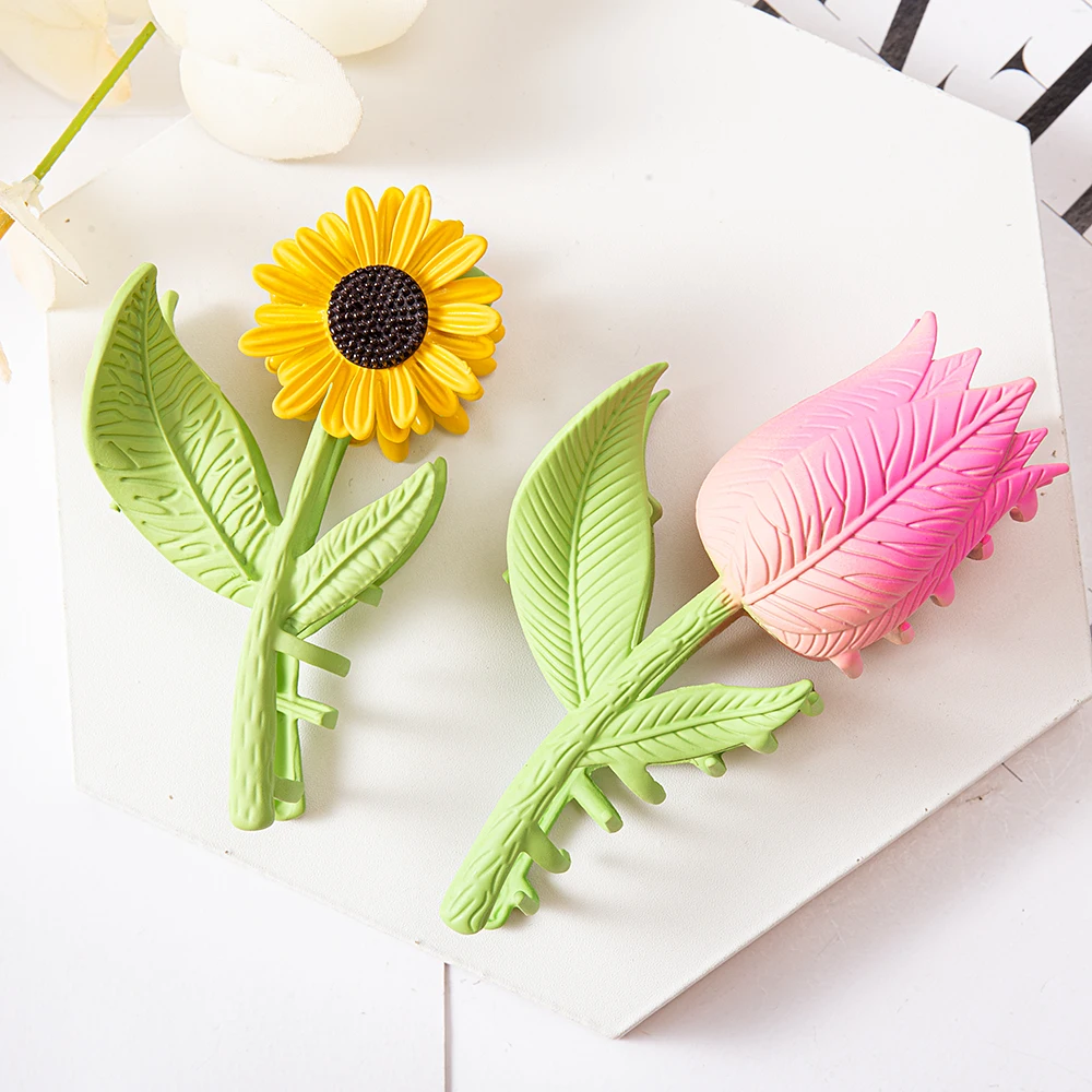 Frauen Tulpe Blume Haar Klaue Clips Sunflower Metall Haarnadeln Make-Up Haar Styling Clamp Barrettes Mädchen Pferdeschwanz Haar Zubehör – Detail 7