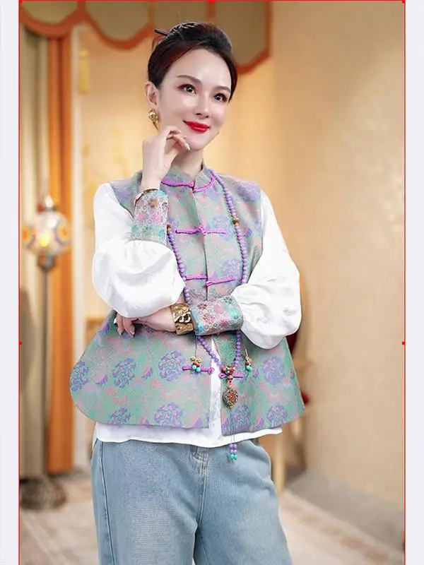 Veste rétro chinoise à boutons, vêtement d'extérieur pour femmes, printemps automne, haut de gamme, style national, col zen, épaulettes, haut