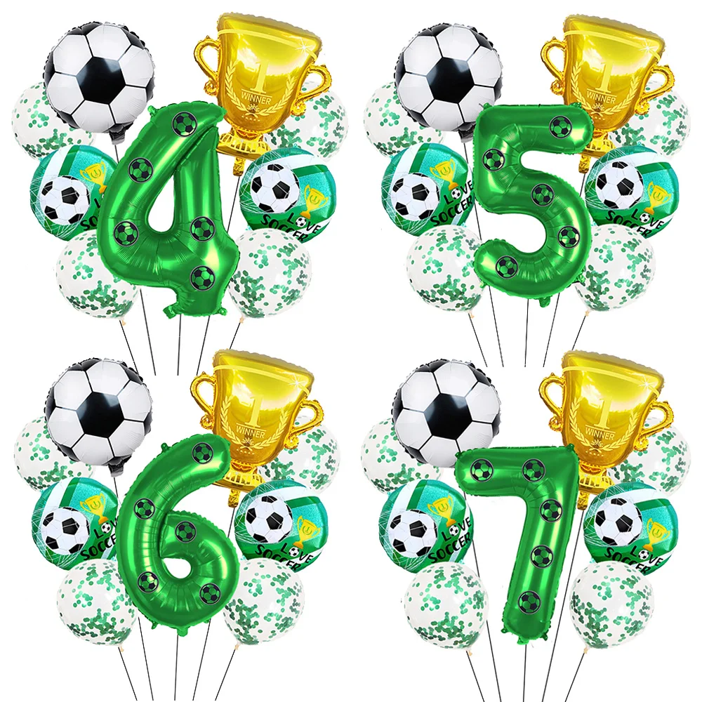 Ballons de Football, 10 pièces, trophée de décoration de fête d'anniversaire, ensemble de ballons à chiffres verts de 32 pouces, fournitures de décoration pour Club de Football