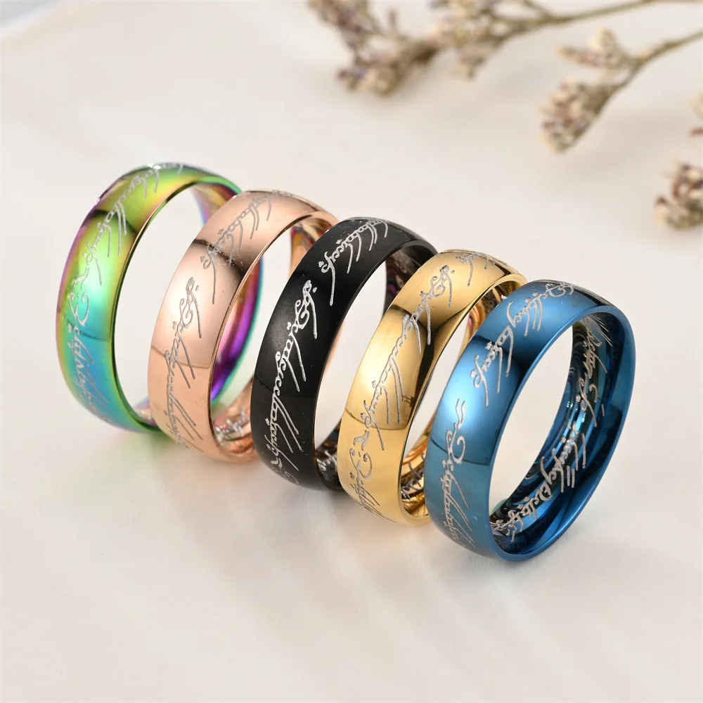 Fashion New Lord of The Finger Rings Cool Movie with The Same Inside and Outside Gothic 3D Engraving Spanish Sanskrit Ring Boys