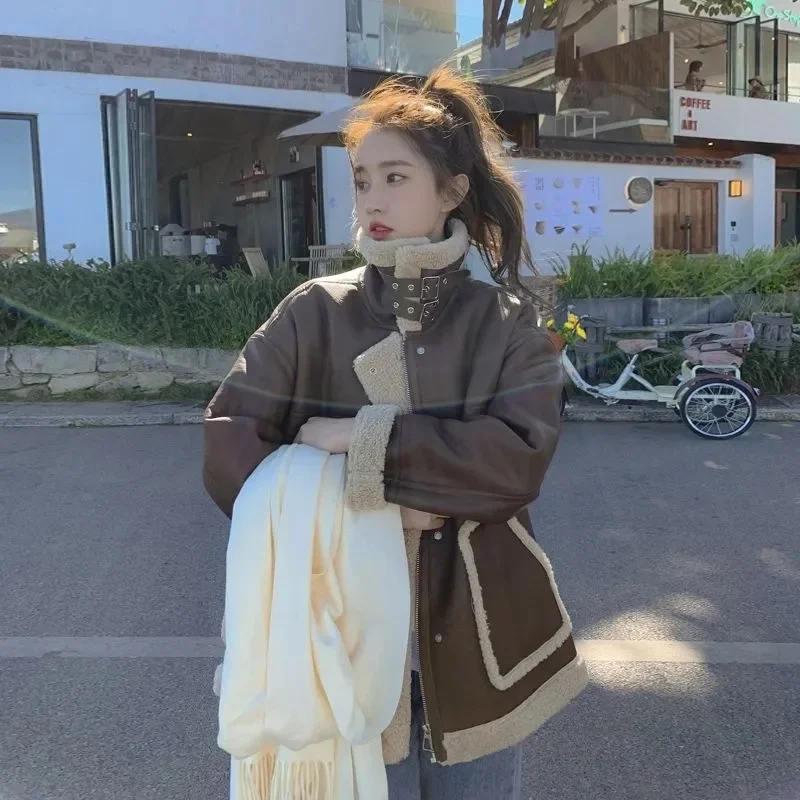 秋冬 レディース ベルベット PUレザージャケット 2025 女性用 ファッション 長袖 アウター 韓国風 レディース パッチワーク フェイクレザーコート