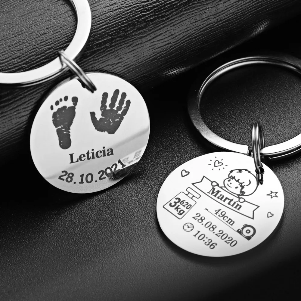 Stainless Steel Custom Keychain For Baby Newborn Commemorate Personalized Mom Dad Popular Accessories Best Gift Keyring P026