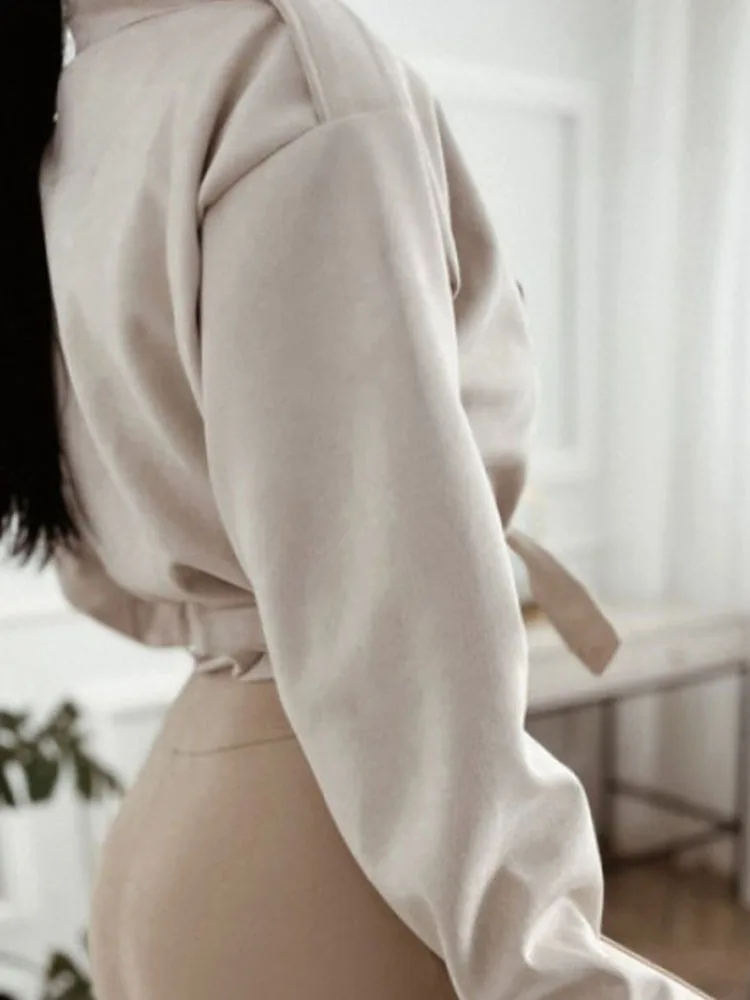 

Элегантная куртка на шнуровке с лацканами и пуговицами для отдыха, однотонная тонкая короткая верхняя одежда, женское уличное модное пальто с длинными рукавами