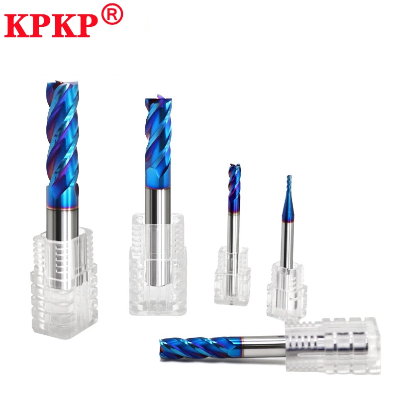 HRC65 4-Flute Blue Nano Coating lengthening Milling Cutter Tungsten Steel Carbide Flat End Mill For CNC Machining Endmill Tools