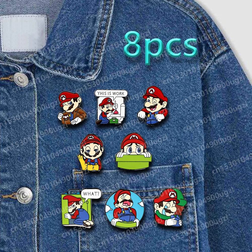 Classic Game Cute Marios Brothers Cartoon Metal Badge Denim Lapel Pins Decorative Clothing Exquisite Brooch Jewelry Friends Gift