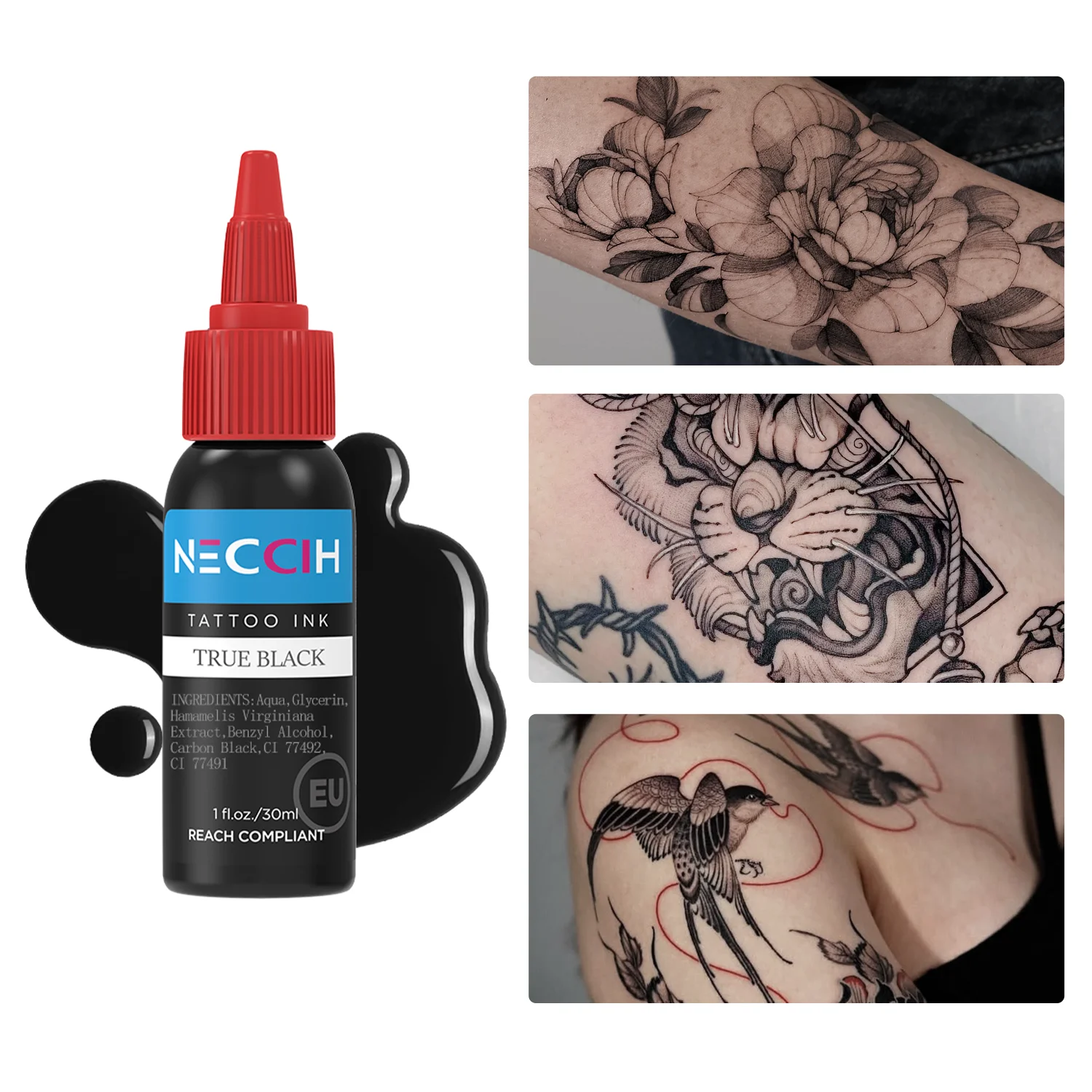 30ML TBK Professional Black Tattoo Ink Body Art Tattoo Ink Vibrant Vegan Long Lasting No Color Loss Tattoo Ink (30ml/ Bottle)