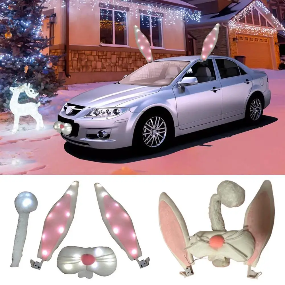 Car Decoration Bunny Ears Christmas Easter Vehicle Decorations Cute Car Short Plush Rabbit Ear Decorations Kit