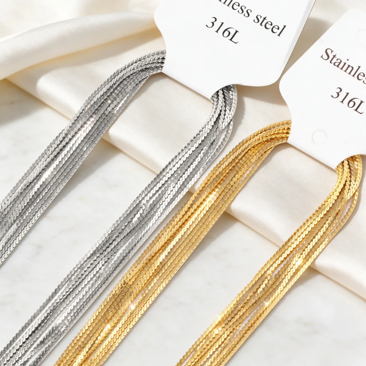 LUXUKISSKIDS Großhandel S-Ketten-Halskette zum Selbermachen, 1mm dünn, Edelstahl, wasserdicht, vergoldet, hochwertiger Basis-Schmuck – Detail 3
