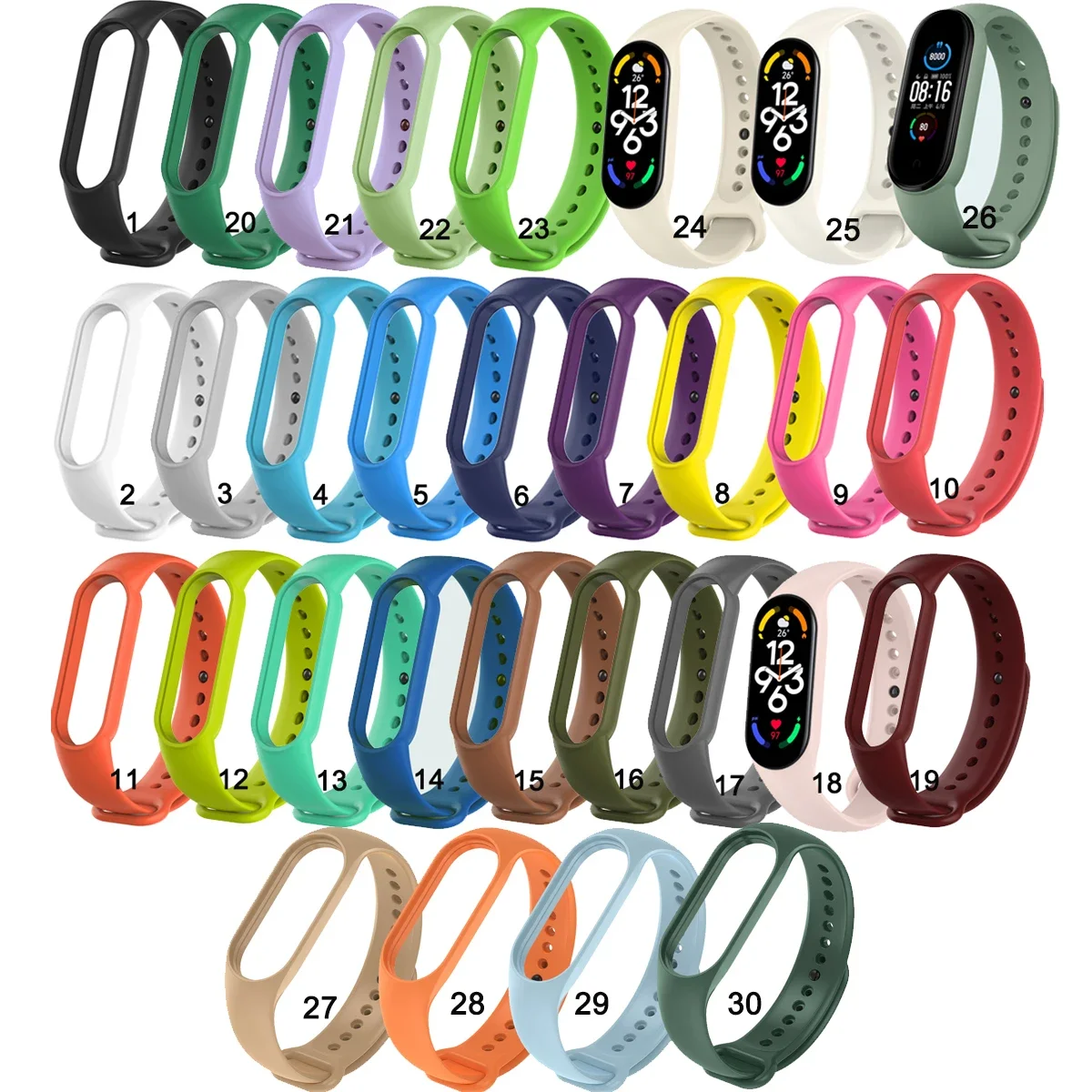 30 Colors Strap For Xiaomi Mi Band 7 Wrist Spare Strap Soft TPU Silicone Bracelet