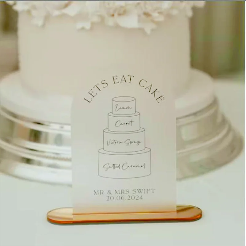 Let's Eat Cake Wedding Cake Tier Flavors Sign Illustration Acrylic Cake Tier Sign