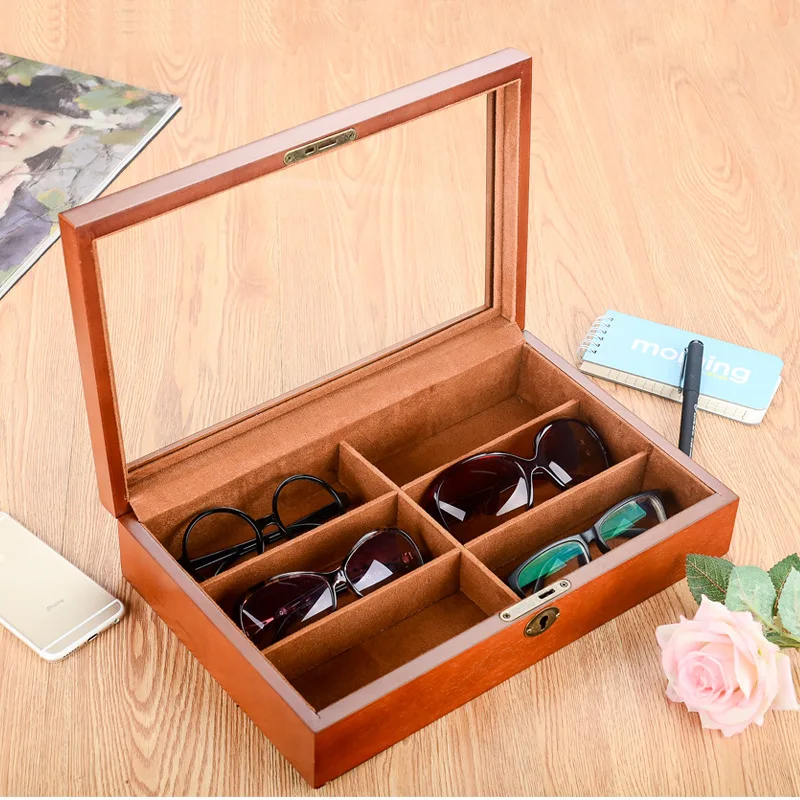 

Wooden Glasses Case Large Glasses Jewelry Storage Box Desktop Necklace Bracelet Earrings Ring Organizer Jewelry Display Cases