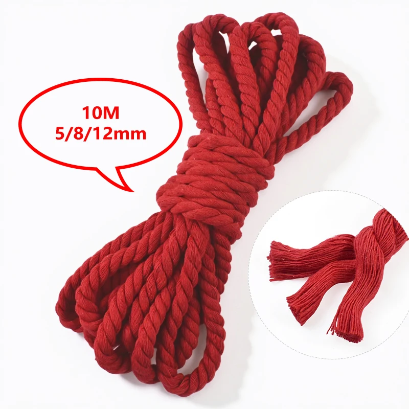 Cordes en coton rouge de 5 à 20 mètres, 5-20 mm, torsadées à 3 brins, pour sangles de sacs à bandoulière, cordons de tissage, cordes de macramé, accessoires de bricolage