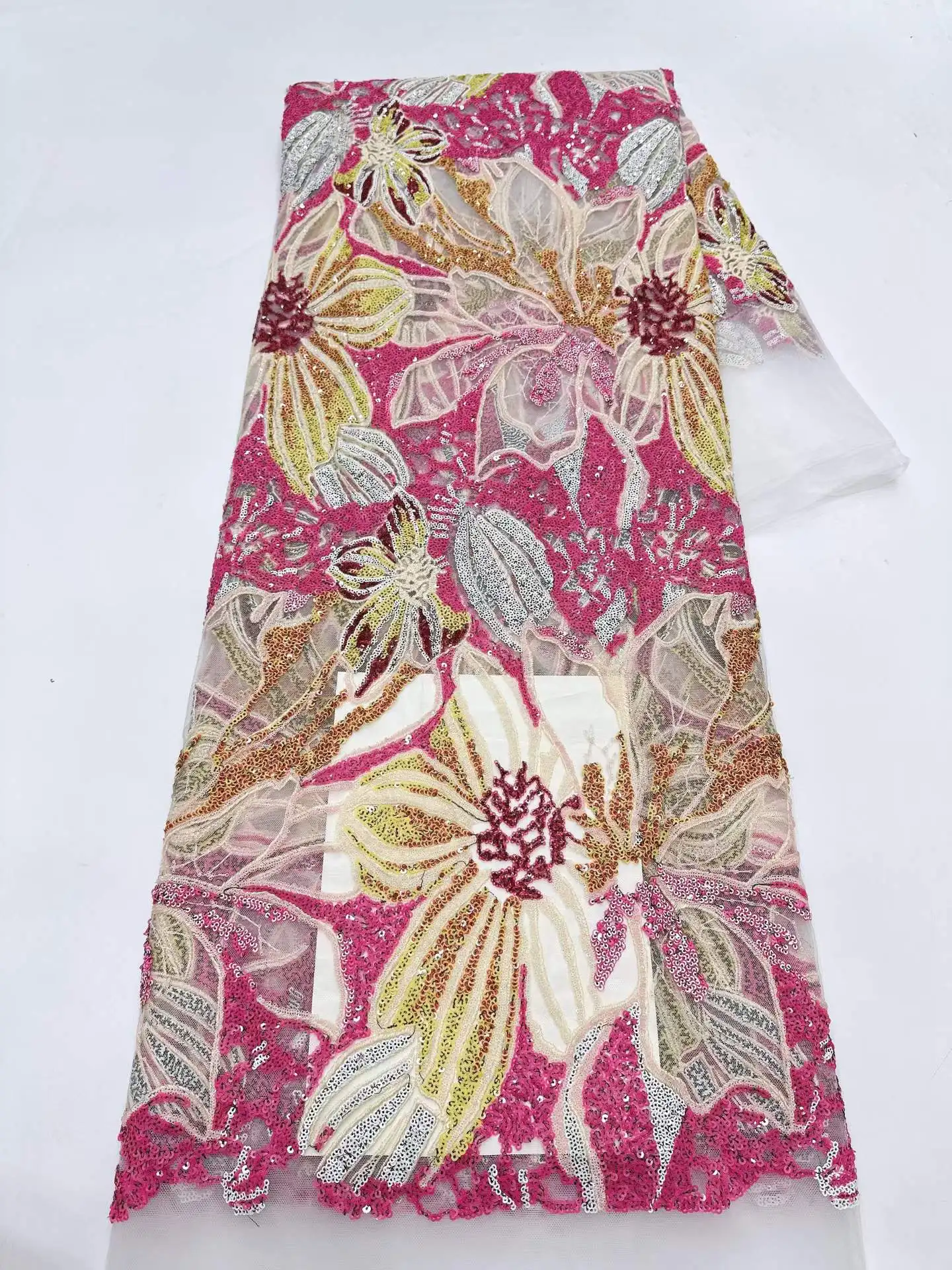 

Pink High-End Luxury Beads French Embroidery Groom Lace Fabric African Nigerian With Sequins Fabric For Wedding Dress