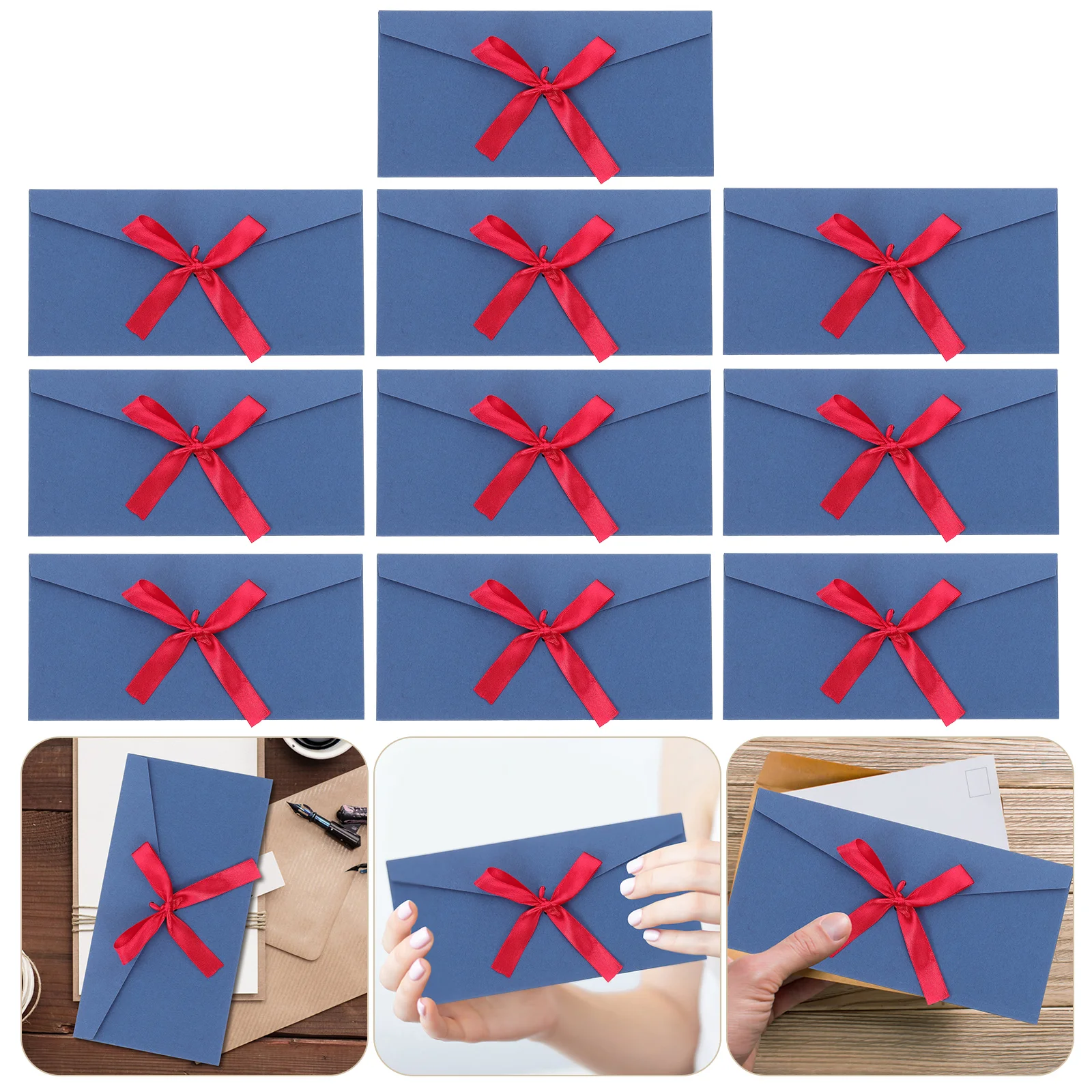 

10pcs Kraft Paper Invitation Envelopes Elegant Bowknot Binding Gift Card Envelope Set Self Sealing Large Envelope for Wedding