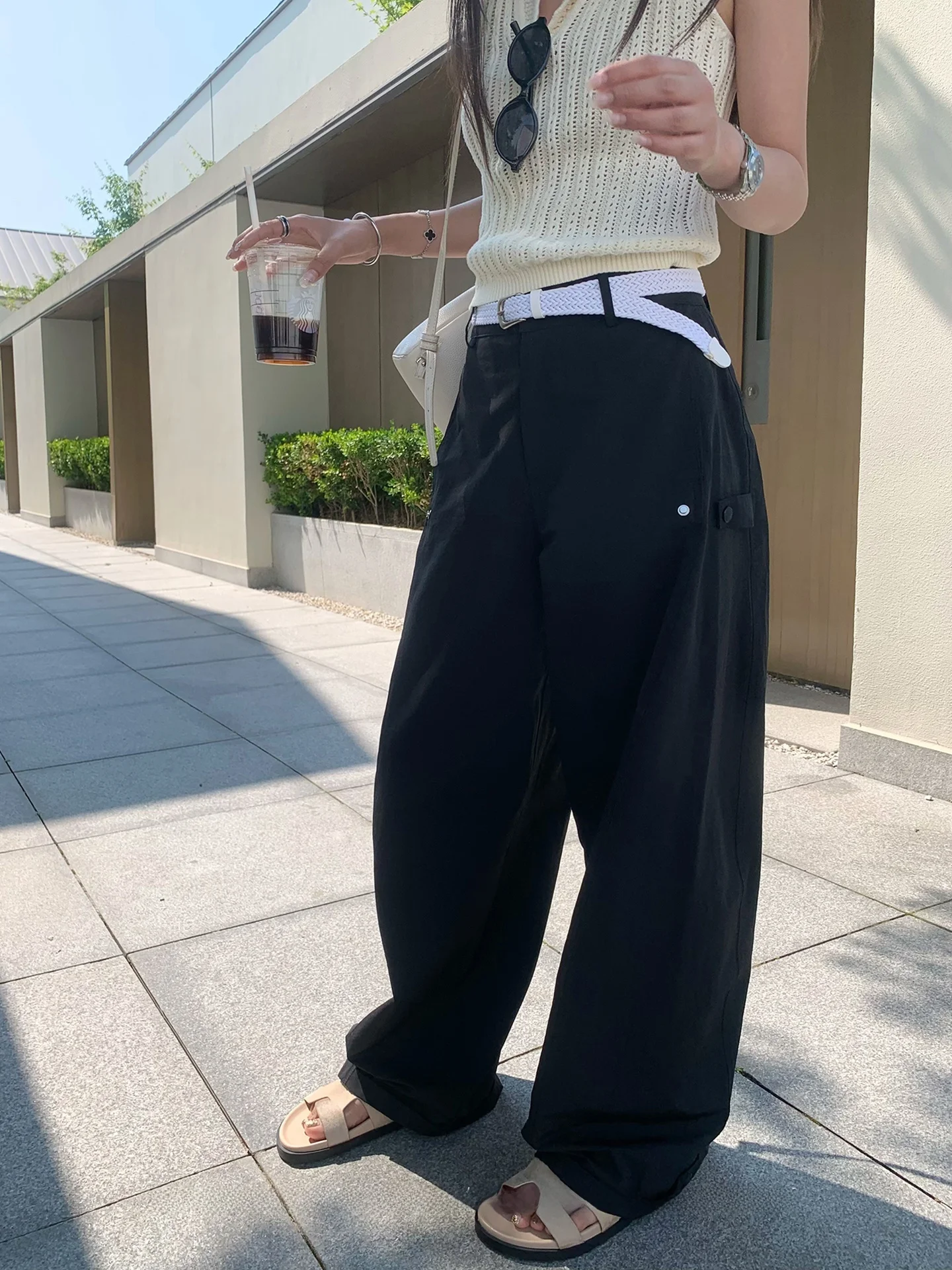 

Lin2 Holiday Comfortable Breathable Thin Casual Wide Leg Pants Women Summer Lazy Sle Versatile Workwear Cotton Blend Trousers