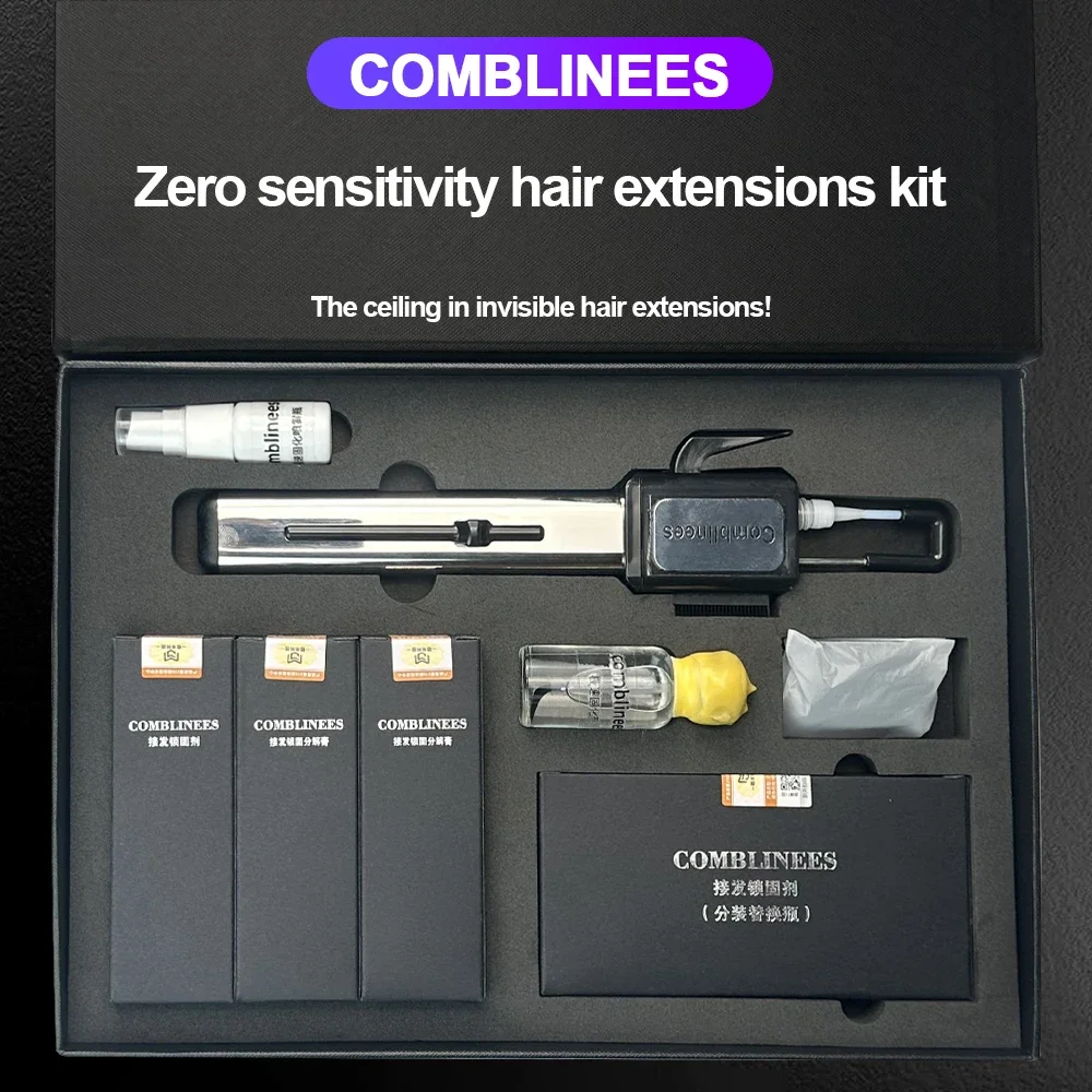 

Comblinees Professional Salon Zero Sensing Hair Extension Kit Set Fast Curing Agent Long Lasting No V Light Hair Bonding Kit