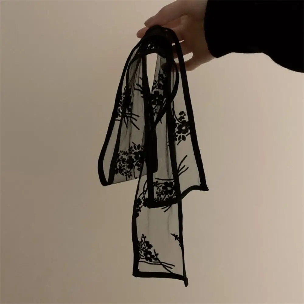 Fashion Y2k Flower Lace Neck Strap Sweet Dressing Decoration Hair Band Neckerchief Transparent Long Ribbon Head Scarf
