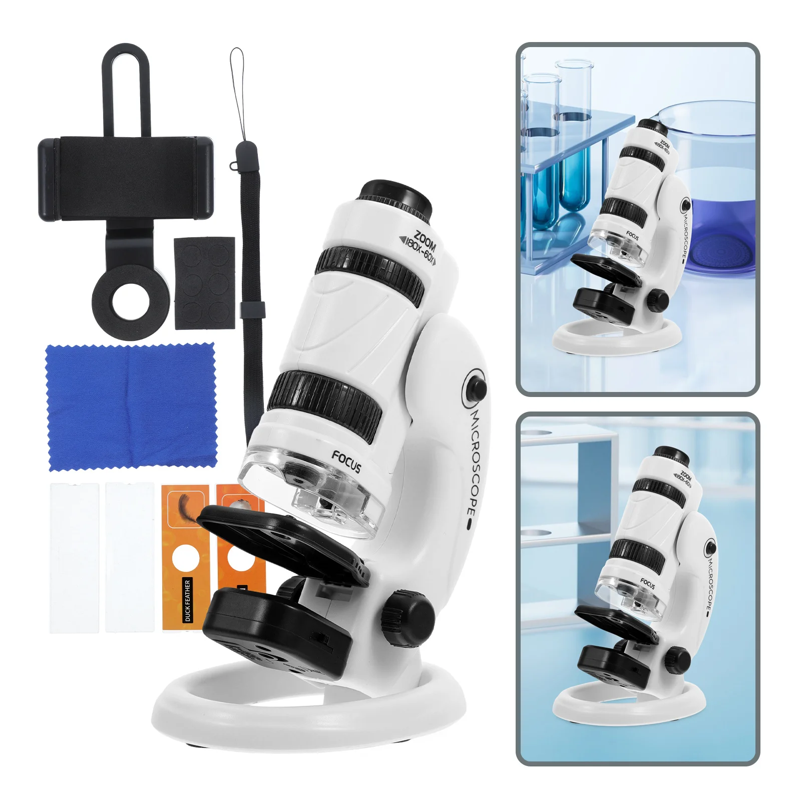 1Set Kids Microscope Set with 60X-180X Zoom Pocket Biological Observing Tool for Students Learning Activity