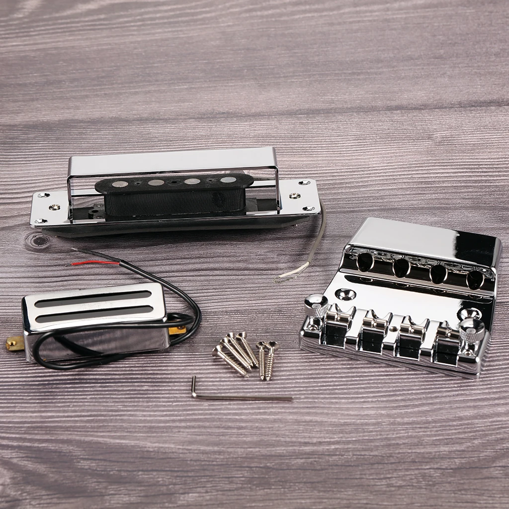 4-String Electric Bass Bridge & Pickup Set - Neck Bridge, Pickup, Hardware Kit for Bass Guitar Replacement & Upgrade