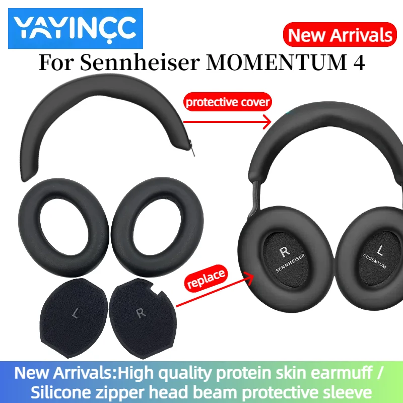 

YAYINCC Replacement Leather Earpads Silicone zipper head beam protective cover for Sennheiser Momentum 4 Wireless Headset