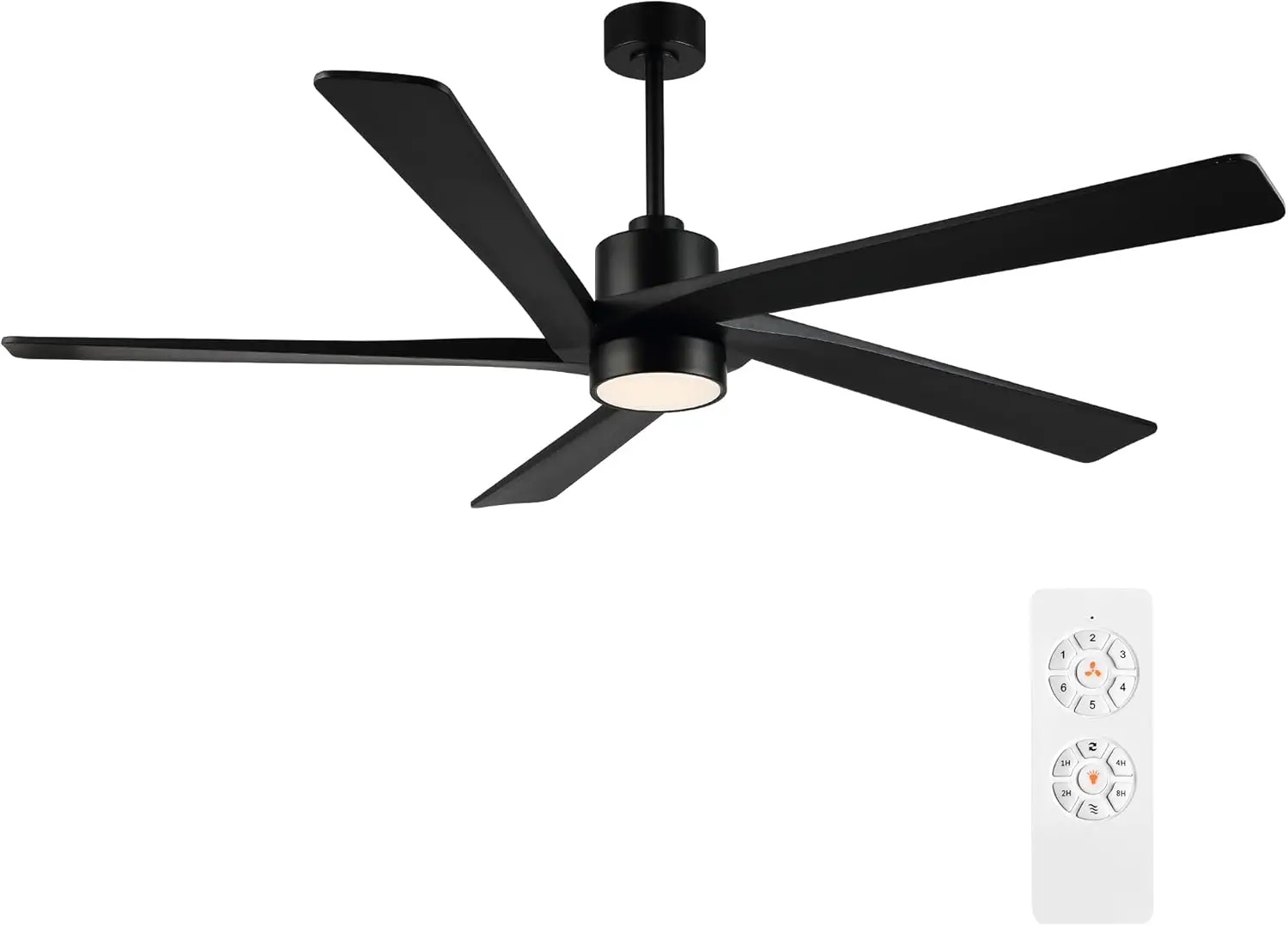 

72 Inch Dc Ceiling Fan With Lights Downrods Five Reversible Carved Wood Blades Six Speed Noiseless Motor Modern Matte Black Fini