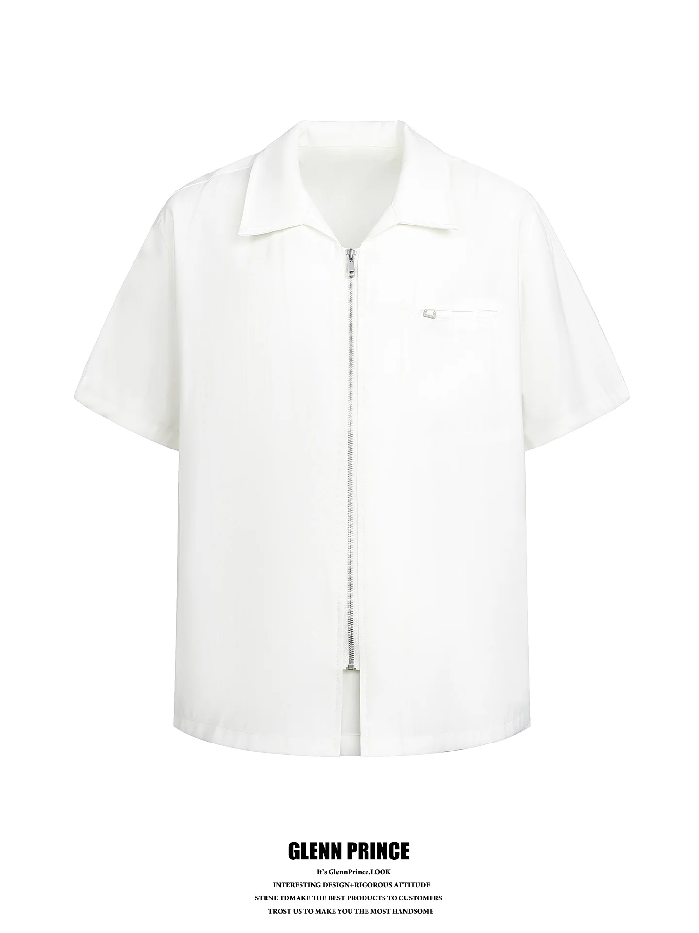

GPstudio Korean Style Basic Color Zipper Short Sleeve Men's Casual Shirt Loose Bf Loose Youth Summer Polyester Fiber