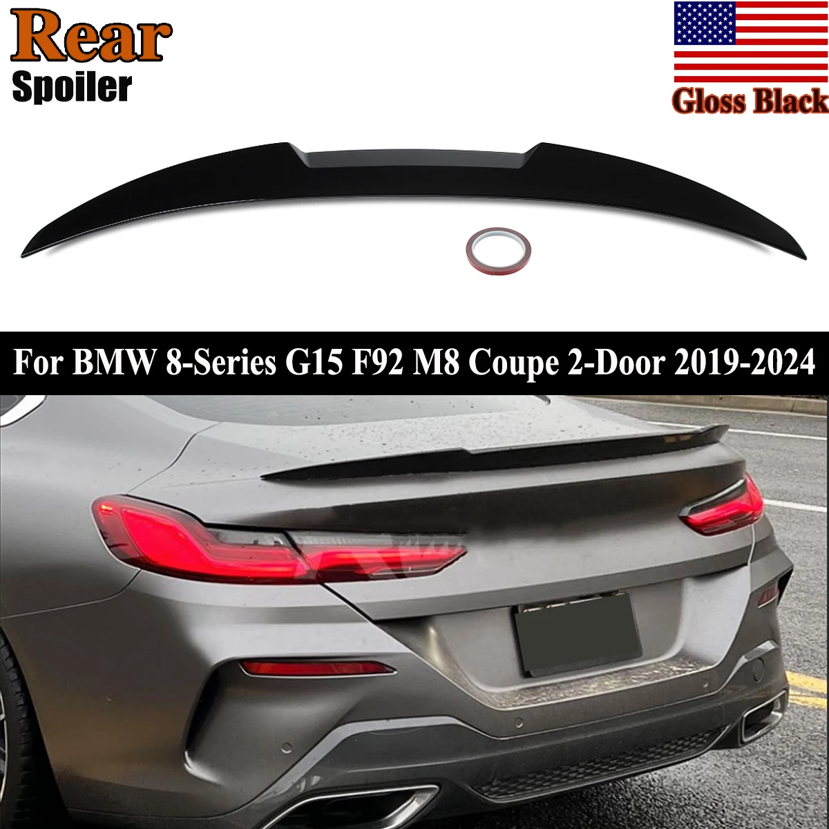 

For BMW 8 Series G15 M8 F92 Coupe 840i 850i M850i M8 Rear Trunk Spoiler M4 Style Gloss Black 2018 2019 2020 2021 2022 2023+