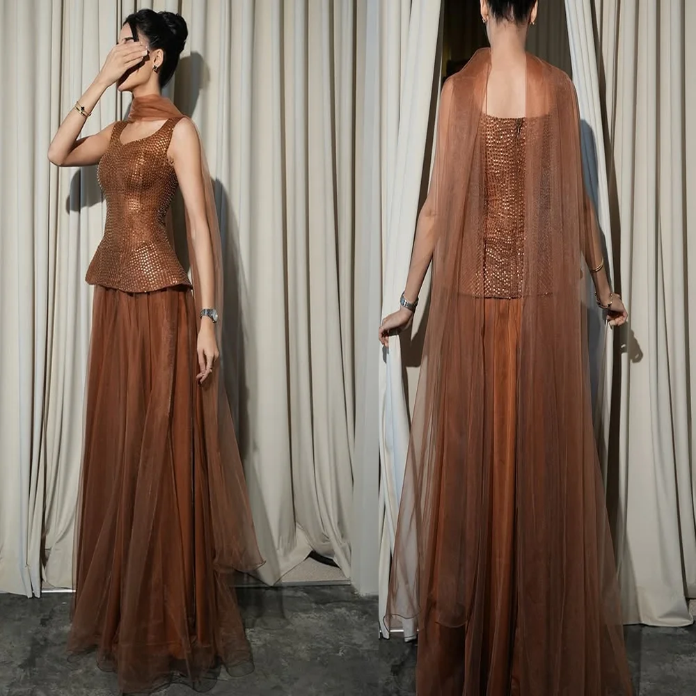

Spaghetti Straps Tulle Arab Evening Gown Shiny Sequins Corset Backless A-line Long Prom Party Dress vestidos de gala Custom