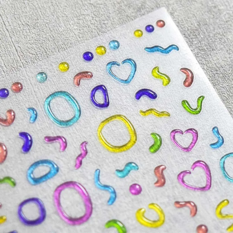5D Jelly Line Letter Heart Cartoon Nail Stickers Colorful Relief Geometry Press On Nails Decals Decoration DIY Adhesive Sliders#