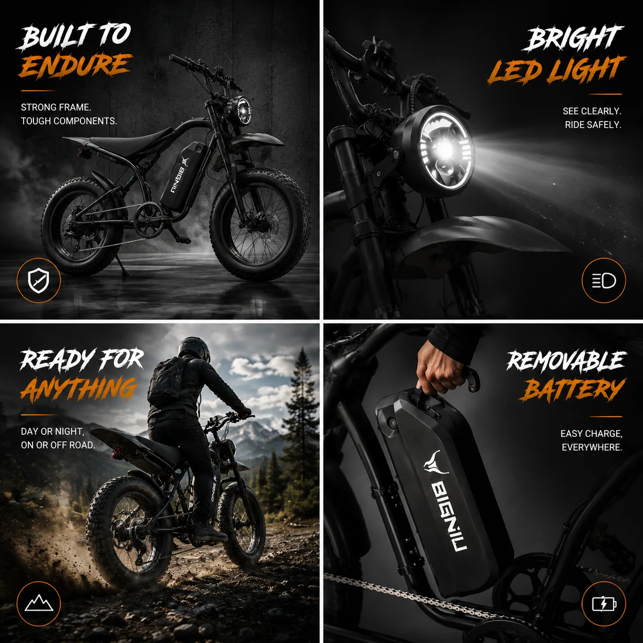 BIGNIU 749W Adult Electric Bike Peak Range Of 30+ Miles - Maximum Speed Of 27.9MPH 48V 15A Battery, Full Suspension, 7-speed All Terrain 20Inch X4.5 Inch Fat Tire Ebike, LED Display Screen