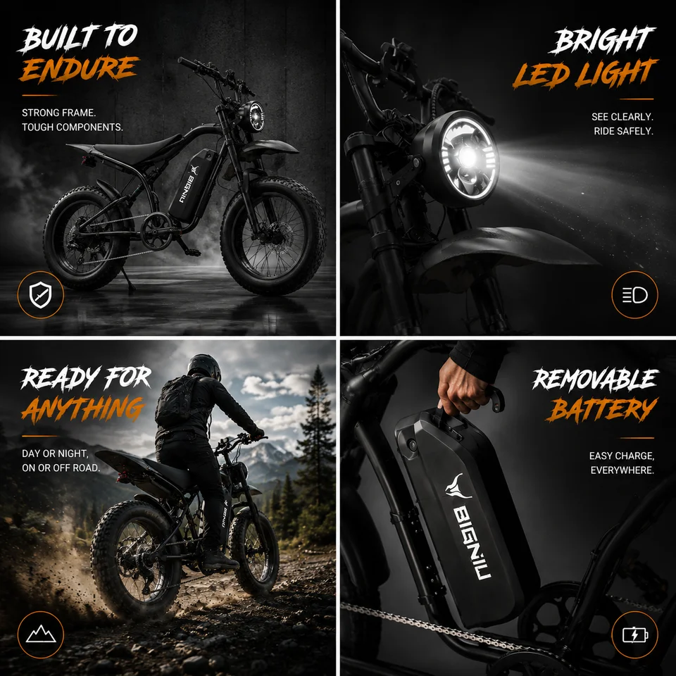 BIGNIU 749W Adult Electric Bike Peak Range Of 30+ Miles - Maximum Speed Of 27.9MPH 48V 15A Battery, Full Suspension, 7-speed All Terrain 20Inch X4.5 Inch Fat Tire Ebike, LED Display Screen image 6