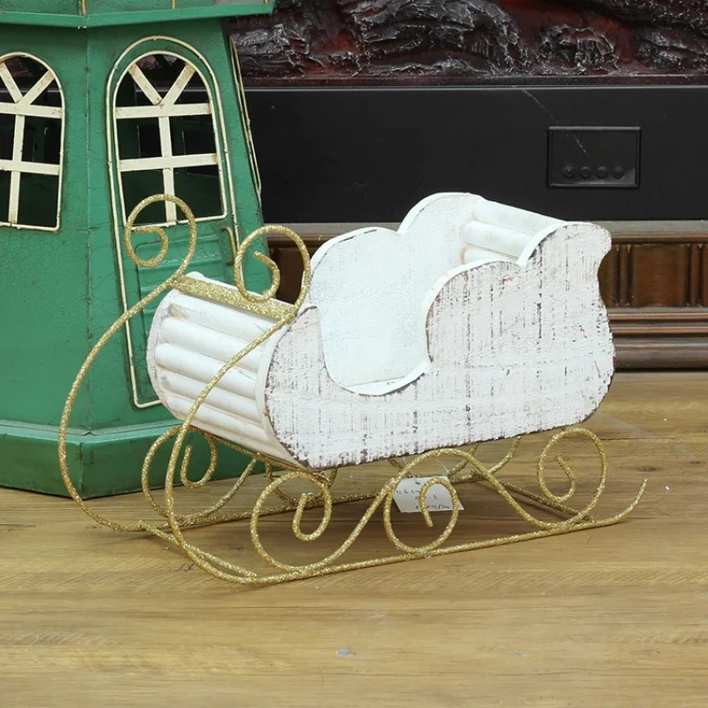 Retro Wood Christmas Snow Car Decorations, Creative Props, Creative Festival Scene, Mini Sleigh Crafts, Outdoor