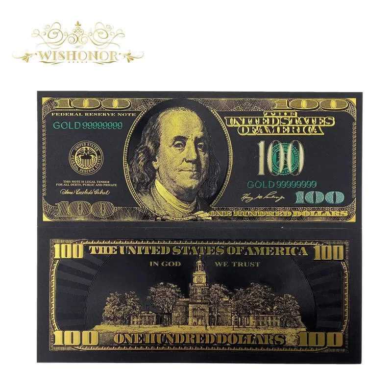 10pcs New Design For America Banknote Red 100 Dollar Banknote in 24k Black Gold Plated Money For Collection